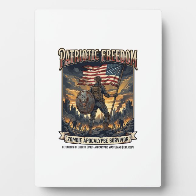 Patriotic Rust Flag Survivor Zombie Apocalypse Fre Plaque (Front)