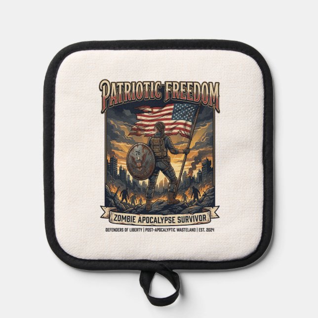 Patriotic Rust Flag Survivor Zombie Apocalypse Fre Pot Holder (Front)