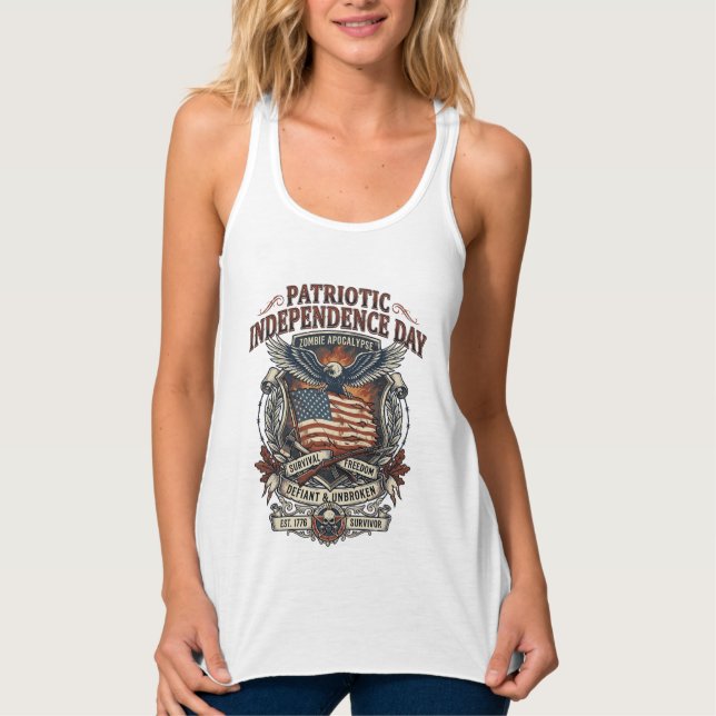 Patriotic Rust Flag Survivor Zombie Apocalypse Fre Singlet (Front)