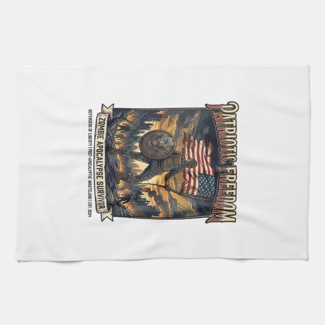 Patriotic Rust Flag Survivor Zombie Apocalypse Fre Tea Towel (Horizontal)