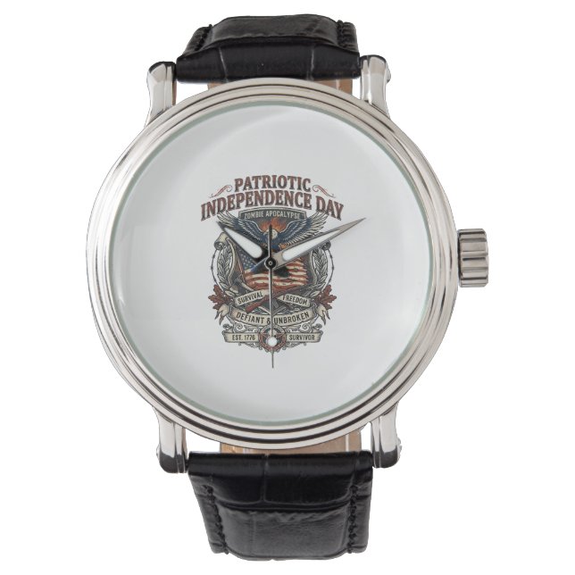 Patriotic Rust Flag Survivor Zombie Apocalypse Fre Watch (Front)