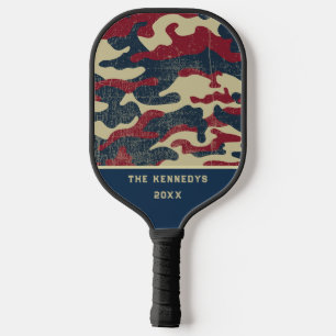 Patriotic Rustic American Flag Camo Family Name Pickleball Paddle