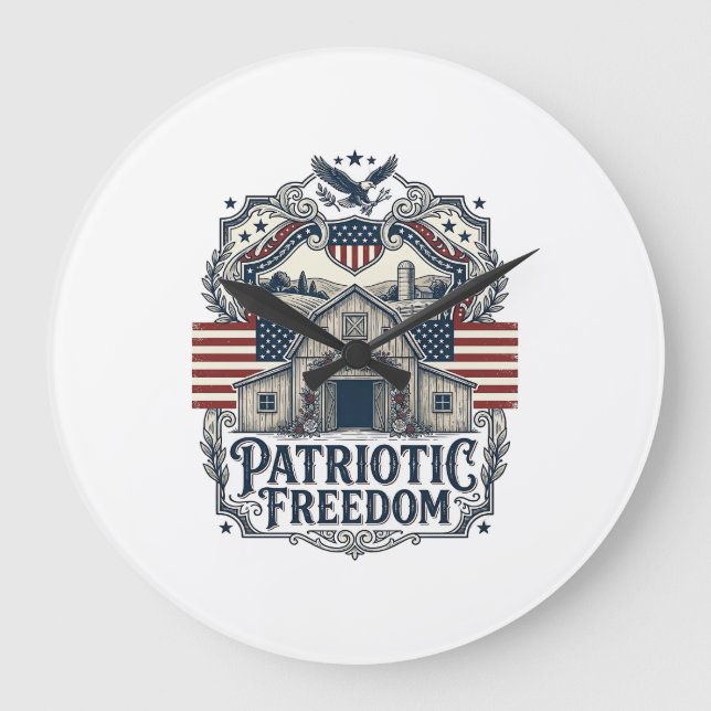 Patriotic Rustic Barn Wedding  Large Clock (Front)