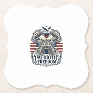Patriotic Rustic Barn Wedding  Paper Coaster