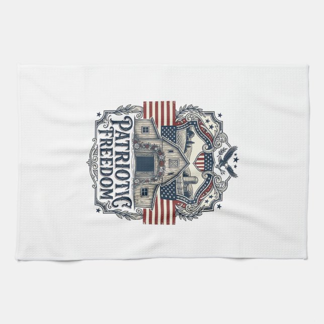 Patriotic Rustic Barn Wedding  Tea Towel (Horizontal)