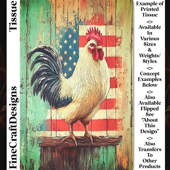Patriotic Rustic Farmhouse Rooster DB8RF Decoupage Tissue Paper (Creator Uploaded)