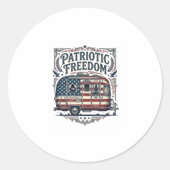 Patriotic RV Camper Vector Graphic Tee Classic Round Sticker (Front)