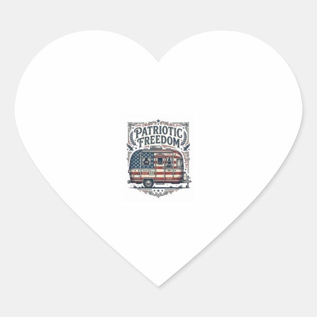 Patriotic RV Camper Vector Graphic Tee Heart Sticker (Front)