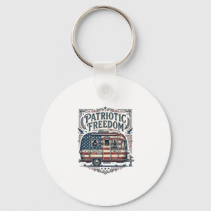 Patriotic RV Camper Vector Graphic Tee Key Ring