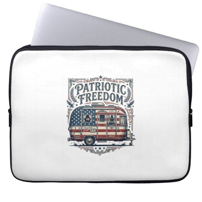 Patriotic RV Camper Vector Graphic Tee Laptop Sleeve (Front)