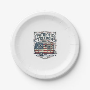 Patriotic RV Camper Vector Graphic Tee Paper Plate