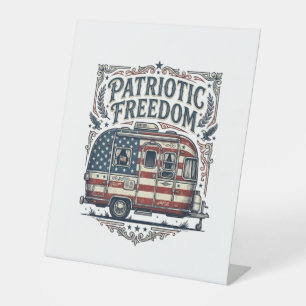 Patriotic RV Camper Vector Graphic Tee Pedestal Sign