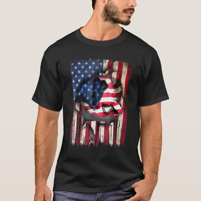 Patriotic Saint Bernard American Flag Dog T-Shirt (Front)
