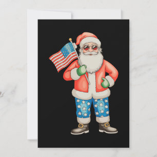 Patriotic Santa American Christmas 4th Of July Holiday Card