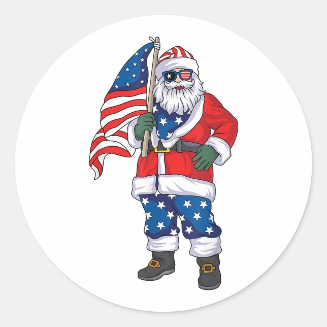 Patriotic Santa American Christmas 4th Of July San Classic Round Sticker (Front)