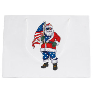 Patriotic Santa American Christmas 4th Of July San Large Gift Bag