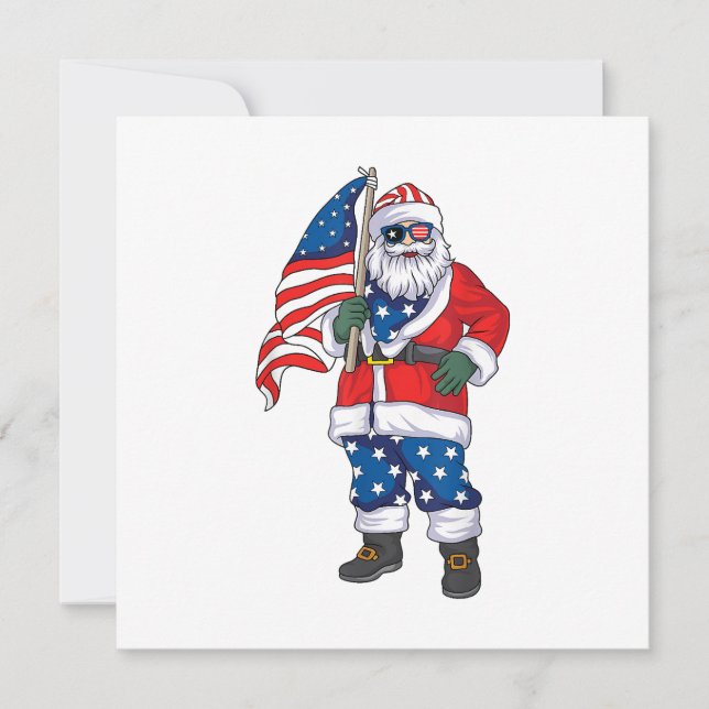 Patriotic Santa American Christmas 4th Of July San Thank You Card (Front)