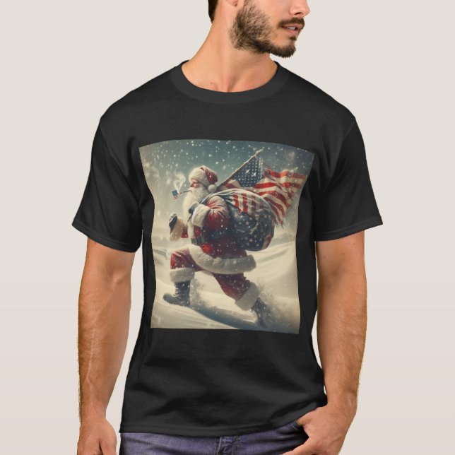 Patriotic Santa Basic Dark T-Shirt (Front)