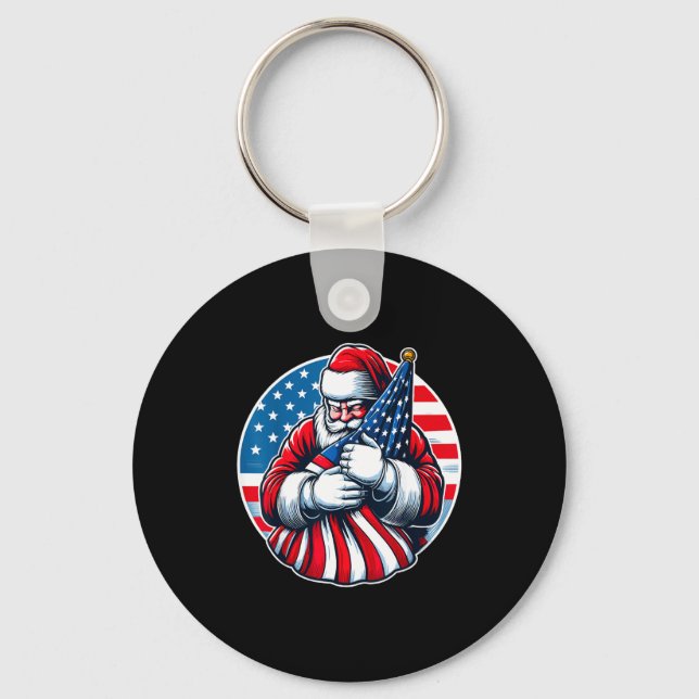 Patriotic Santa Claus For Men Women Usa Flag Chris Key Ring (Front)
