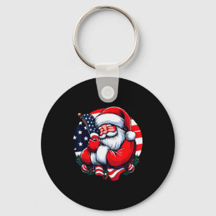 Patriotic Santa Claus Men Women Usa Flag Christmas Key Ring