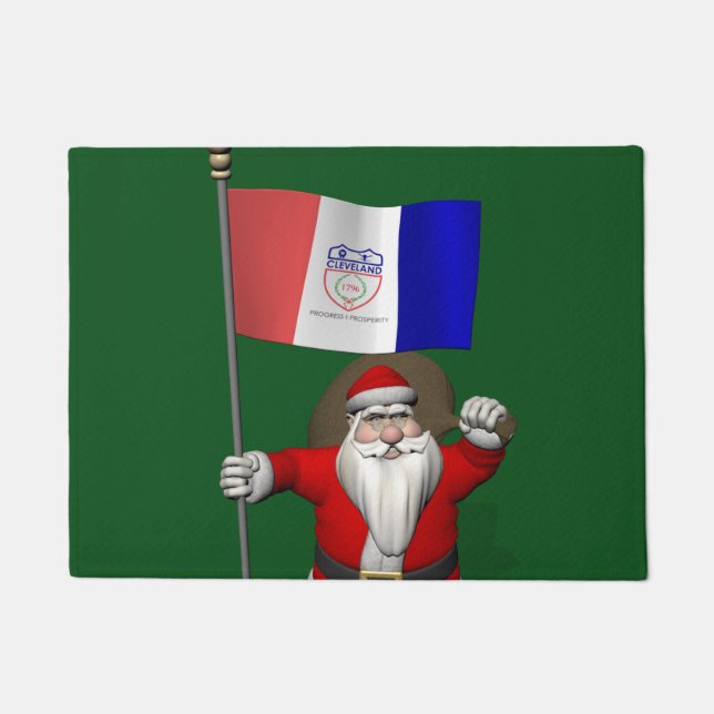 Patriotic Santa Claus Visiting Cleveland Ohio Doormat (Front)