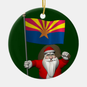 Patriotic Santa Claus With Flag Of Arizona Ceramic Tree Decoration