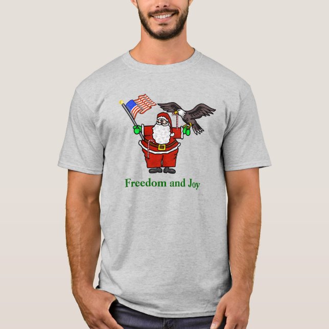 Patriotic Santa Flag & Eagle Christmas T-Shirt (Front)
