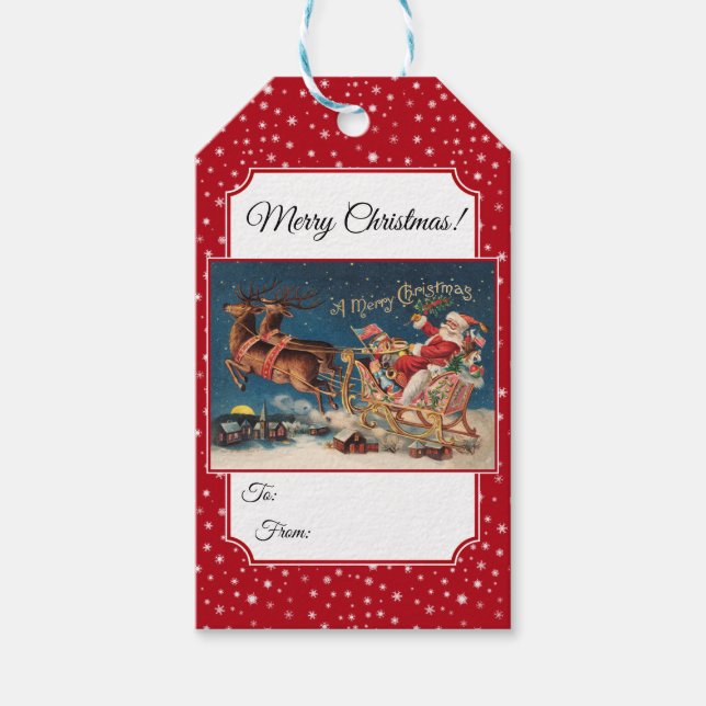 Patriotic Santa Merry Christmas Gift Tags (Front)