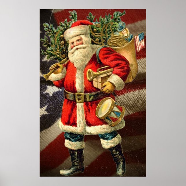 Patriotic Santa / Vintage Art Poster (Front)