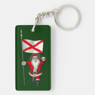 Patriotic Santa With Ensign Of Alabama Key Ring