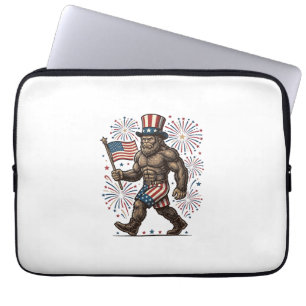 Patriotic Sasquatch Fireworks Vintage Engraving De Laptop Sleeve