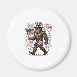 Patriotic Sasquatch Fireworks Vintage Engraving De Magnet
