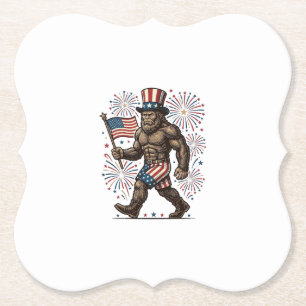 Patriotic Sasquatch Fireworks Vintage Engraving De Paper Coaster