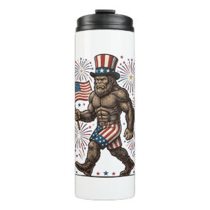 Patriotic Sasquatch Fireworks Vintage Engraving De Thermal Tumbler