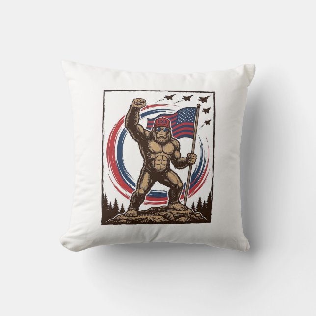 Patriotic Sasquatch Flag Vintage Cushion (Front)