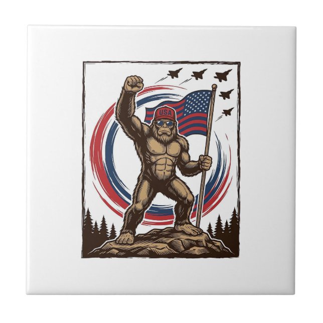 Patriotic Sasquatch Flag Vintage Tile (Front)