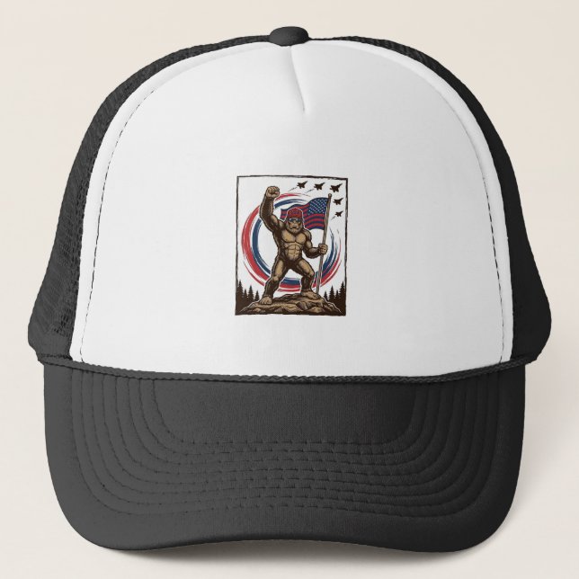 Patriotic Sasquatch Flag Vintage Trucker Hat (Front)