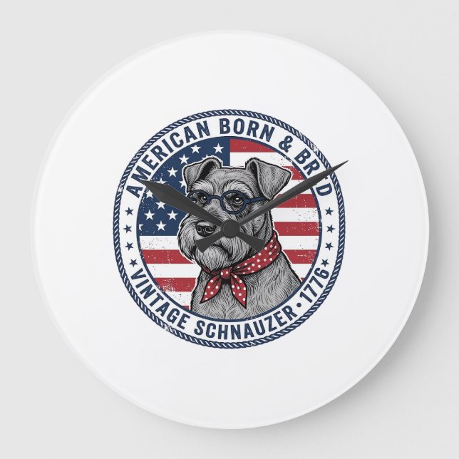 Patriotic Schnauzer Dog Vintage Large Clock (Front)