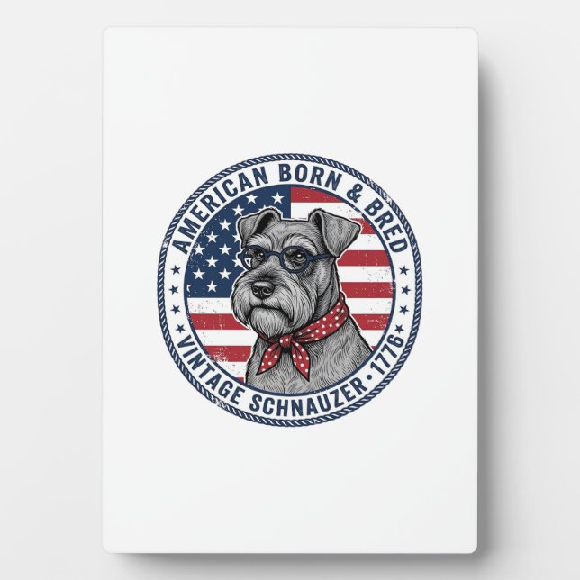 Patriotic Schnauzer Dog Vintage Plaque (Front)