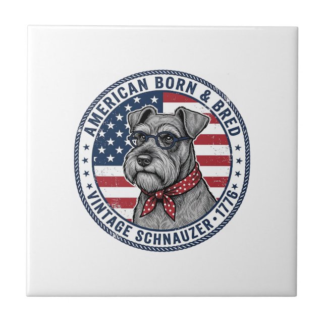 Patriotic Schnauzer Dog Vintage Tile (Front)