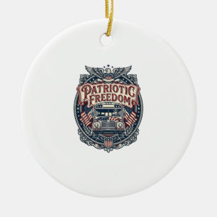 Patriotic School Bus Driver Ceramic Tree Decoration