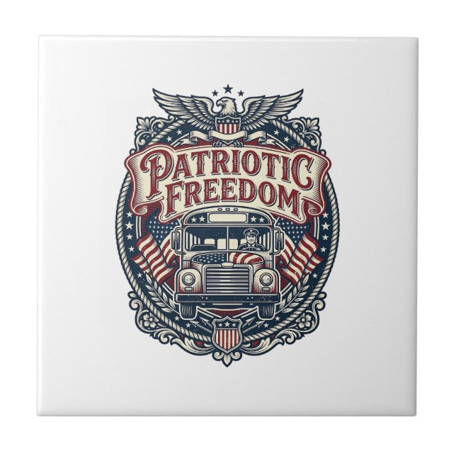 Patriotic School Bus Driver Tile (Front)