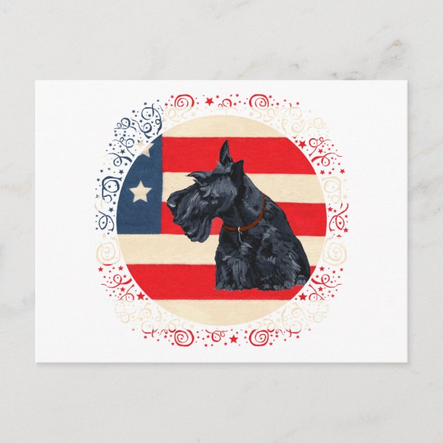 Patriotic Scottish Terrier on Flag Postcard (Front)