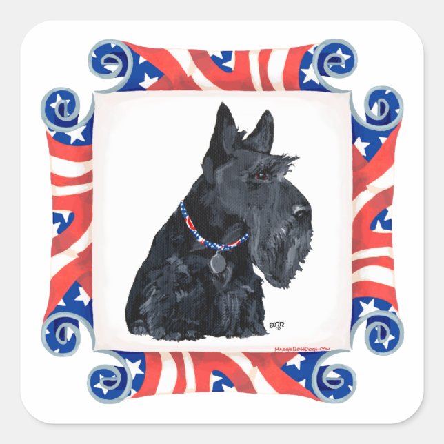 Patriotic Scottish Terrier Square Sticker (Front)