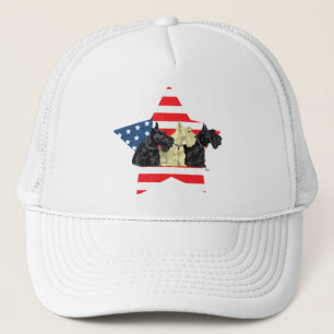 Patriotic Scottish Terriers on Star Trucker Hat