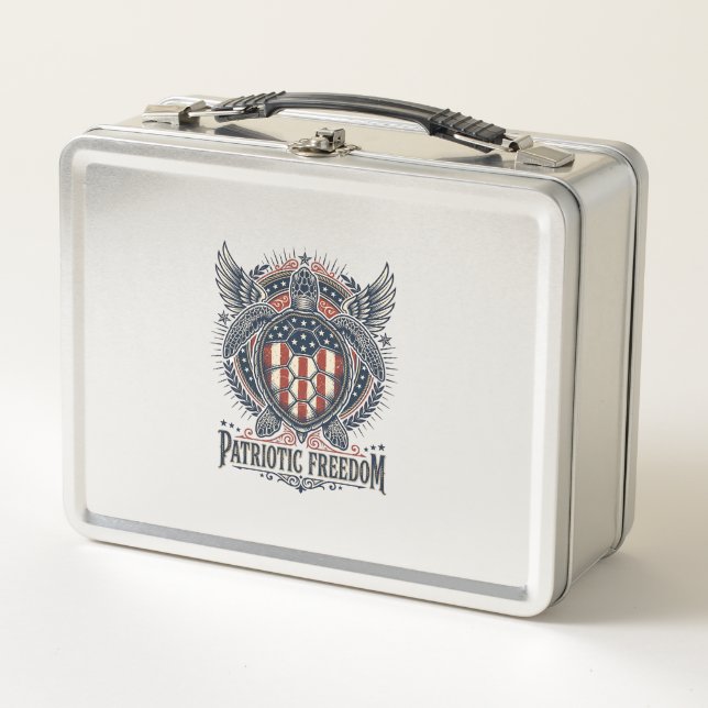  Patriotic Sea Turtle Metal Lunch Box (Front)