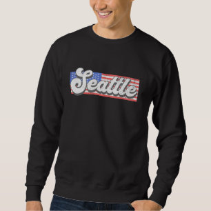 Patriotic Seattle USA Flag Stripe Vintage City Sea Sweatshirt