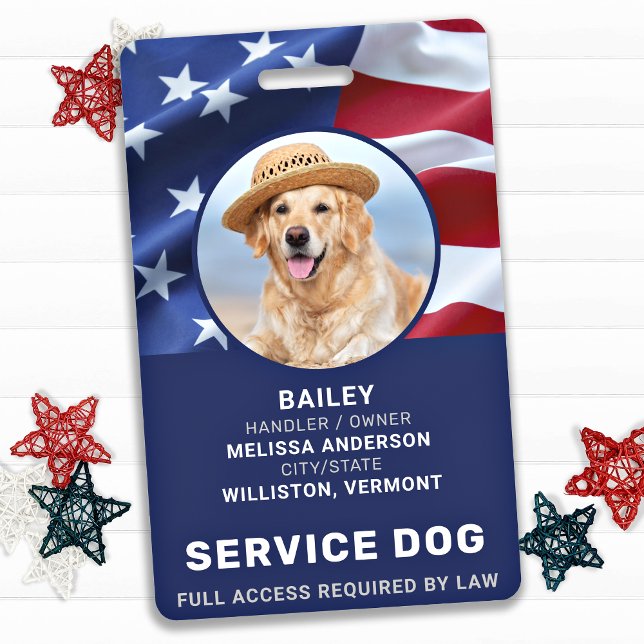 Patriotic Service Dog American Flag Photo ID ID Badge (Creator Uploaded)