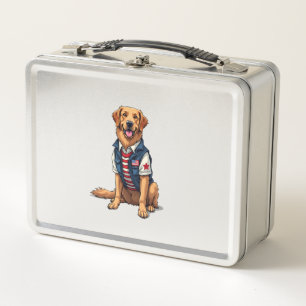 Patriotic Service Dog Golden Retriever Shirt 4 Metal Lunch Box