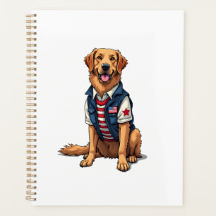 Patriotic Service Dog Golden Retriever Shirt 4 Planner